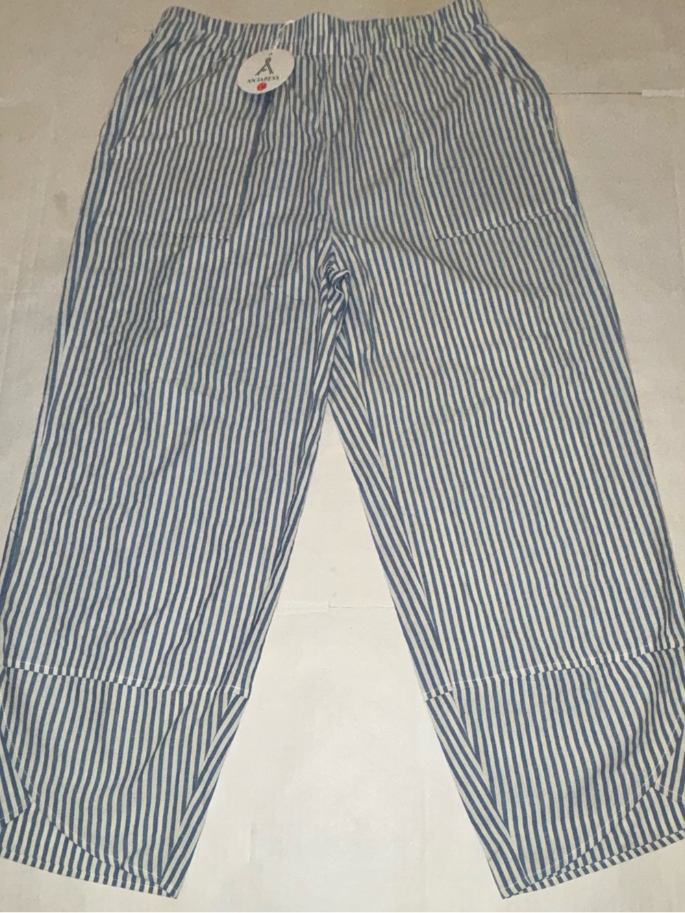 Anrabess striped Blue and White women’s Elastic-Waist Pants